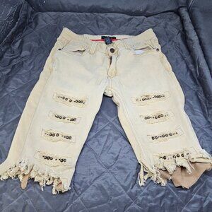 Krome New York Distressed Denim Shorts Men's Size [36 x 21] Blue Moto Street